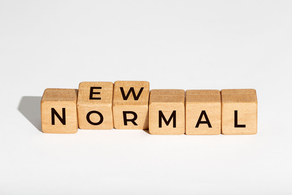 Blocks reading "new normal"