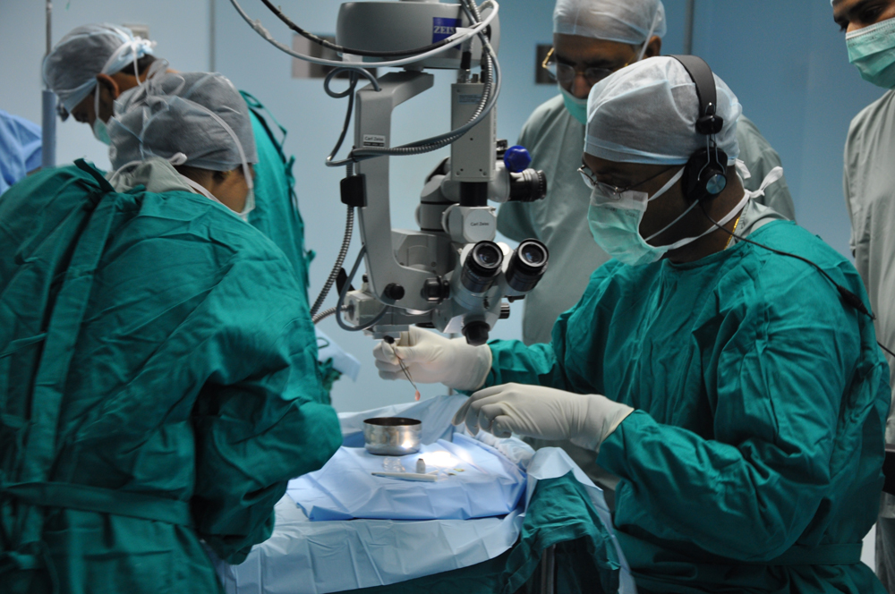 Dr. Ambati demonstrates the use of the Boston Keratoprosthesis in his clinic.