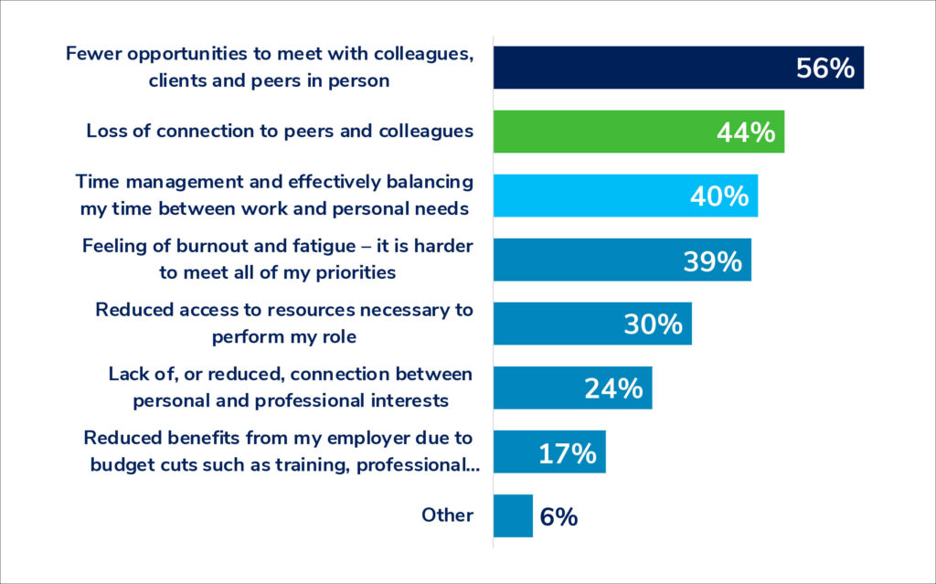 What are the most significant professional challenges you continue to experience in your work since the beginning of the pandemic?