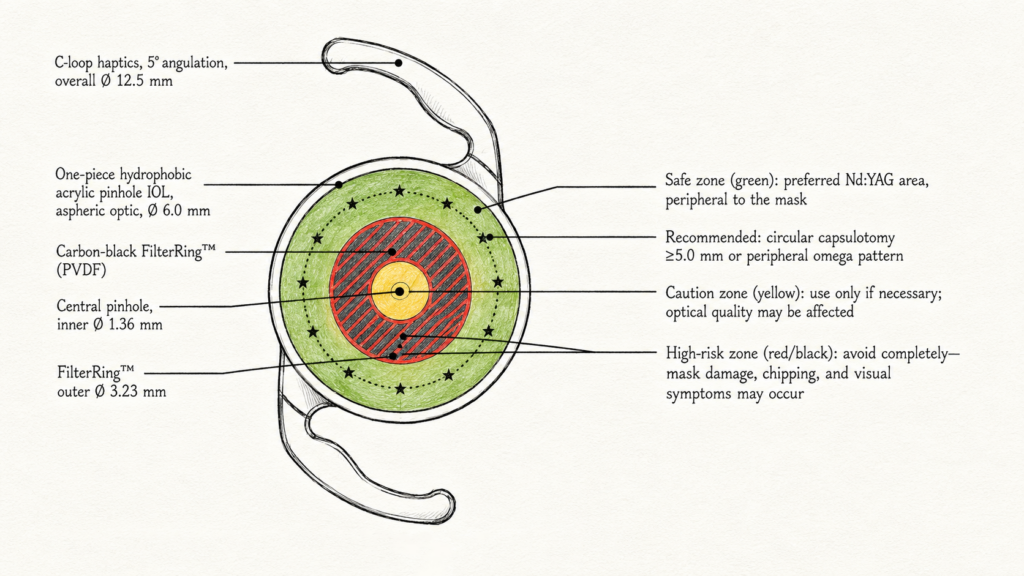 Recommended Nd: YAG laser zones in small-aperture intraocular lenses (schematic sketch) Source: Andreas F. Borkenstein, MD